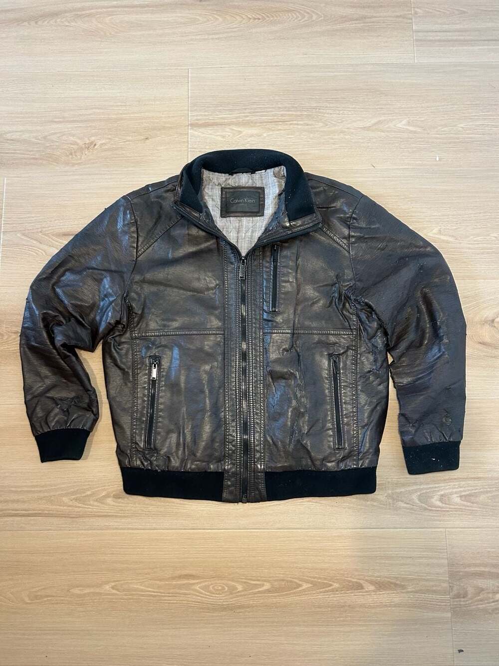 Calvin Klein Men's Faux Leather Bomber Jacket
